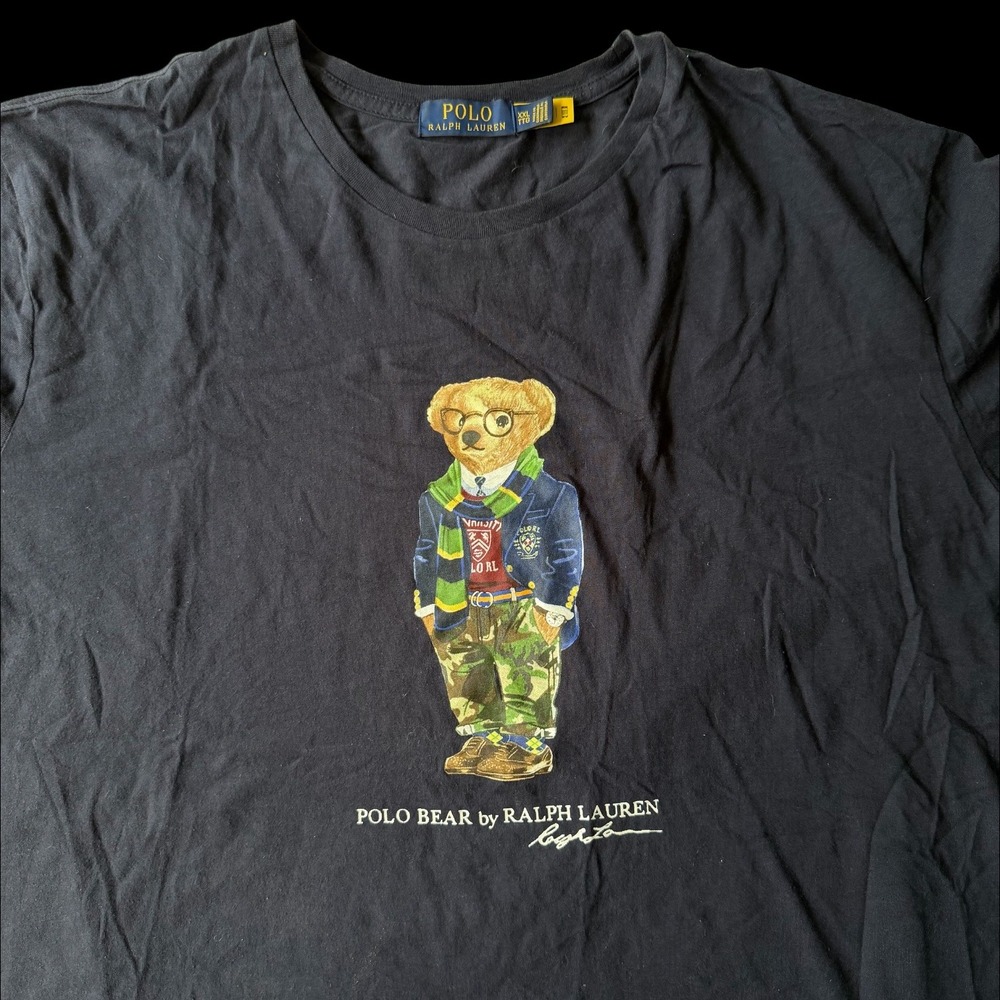 Polo Ralph Lauren Polo Bear Graphic T-Shirt Mens XXL Camo Scarf Bear Y2K Vintage - Picture 2 of 7
